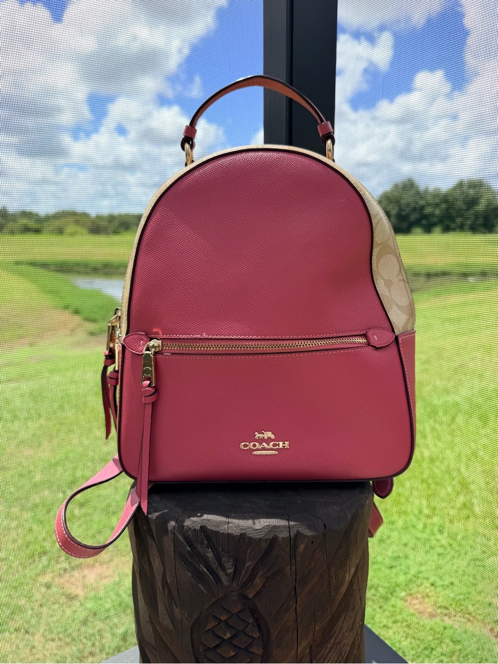 Coach Jordyn Backpack F76622 Rouge Pink Signature Canvas Leathe
